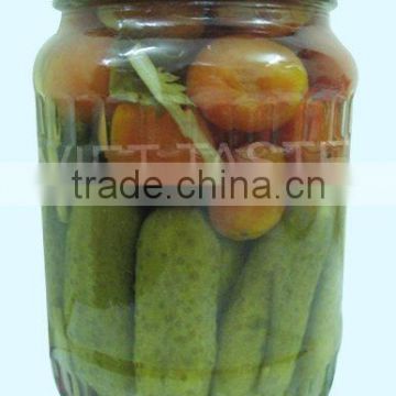 Pickled Mixed Cucumber and Tomato in jars
