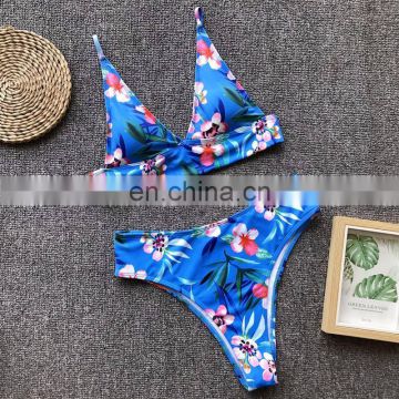 Floral Push Up Brazilian Bikinis Triangle High Cut Bikini Set High Waist Bathing suit Padded Swimwear Swimsuit Women Bodysuit