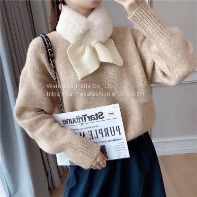 wool Korean version of the cross scarf thickened warmth students all-match neck guard adjustment collar