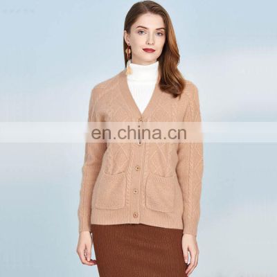Custom Thick Button Front Wool Cardigan Sweater with Pockets
