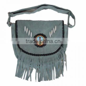 2015 Western stylish Real-Handmade-Western-Style-Suede-Leather-Beaded-Ladies-Shoulder-Bag-Fringed Chocolate Grey colors