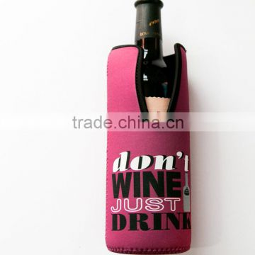 Nice zipper neoprene wine bottle holder,sublimation printing