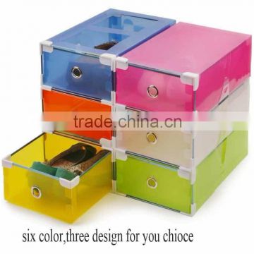 6pcs/lot Transparent colorful Foldable Storage box /plastic clear shoes storage box drawer type