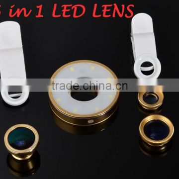 2016 oem/odm 6 in 1 external flash light selfie clip lens, built-in led Lens for Iphone 6s, Ipad mini/air, Smartisan T2