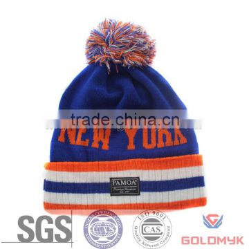 custom acrylic knit hat with ball top pom,NEW YORK Knit Hat