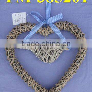 Hanging Wicker Heart Wreath With bird Decoration