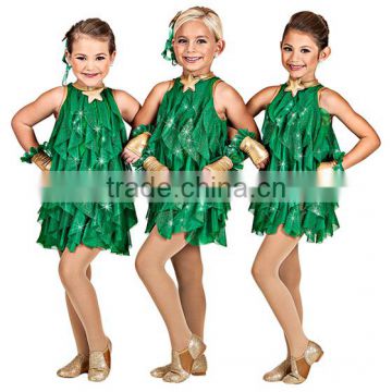 2016 New Design -kids western Forest green features glitter sleeveless dress