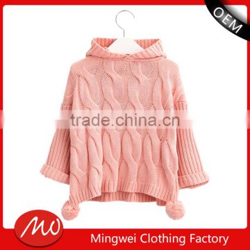 alibaba new products knitted sweater design for baby girls with hoodie