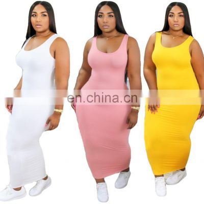 Hot Selling Solid Color Cami Summer Maxi Plus Size Long Dresses Women