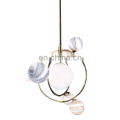 Modern Gradient Glass LED Pendant Light Simple Design Wandering Earth Ceiling Hanging Lamp for Bedroom Indoor Chandelier