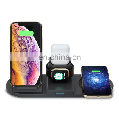 New Arrival Mobile Phone Charge Stand 4 in 1 Foldable Stand 15W Qi Fast Charging Dock Wireless Charger For iPhone Airpods Watch