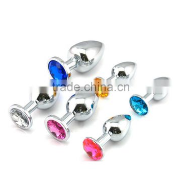 145g /70mm Smooth Silver Kirsite Alloy small Anal Plug with colorful Jewellery base, D:22mm Anal Toys Butt Plug Anal Sex Toys