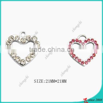 Hollow Heart Shaped Clip On Pendant Charm For Bracelets Bangles Studded With Clear And Pink Rhinestones Crystals Gemstones
