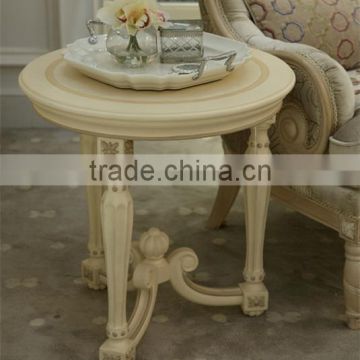 Ivory cream color antique wooden hand carved fancy round coffee table - BF07-70354S