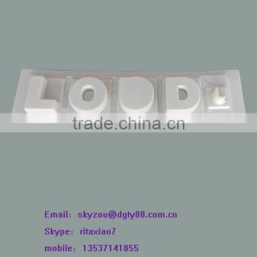 small vacuum formed thick film blister plastic advertising sign with word