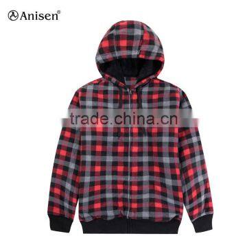 2017 oem service factory windproof plaids warm bomber men polar fleece coat