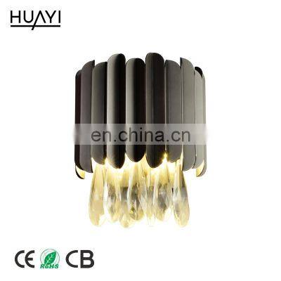 HUAYI Modern Style Luxury Stainless Steel 40w Crystal Bedroom Hotel Indoor Bedside LED Wall Light