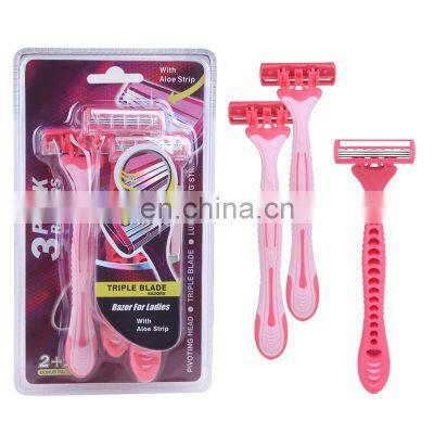 3PCS/Pack Disposable Women Razor Stainless Steel Triple Blade Female Hair Remove Safety Razor Customize Logo Bikini Razor KL3-06