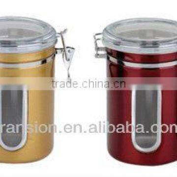 Canister with window stainless steel jars with painting