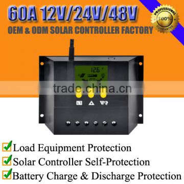60A 12V/24V/48V intelligent solar panel power charge regulator controller with LCD cm6024