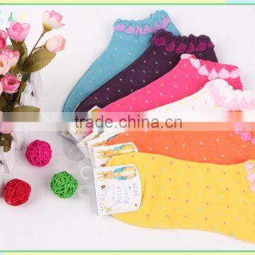 custom lace cuff women socks with colorful knit dot