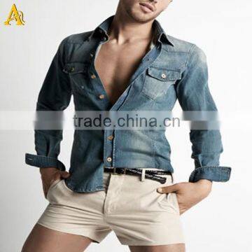 wholesale washed cotton denim shirt men