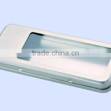 plain with PVC lid rectangular tin box with window
