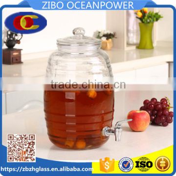 Clear Glass Beverage Dispenser glass Jar with tap glass lid
