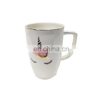 custom logo made unicorn nordic style  gold rim ceramic coffee mug with decal