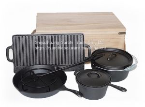 Cast Iron Cookware Set In Wooden Box