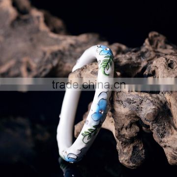 Czech diamond paved enamel famille rose porcelain totoal glazed bangle Ceramic clay bracelet