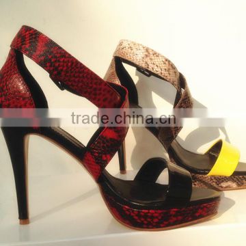 China Shoes Factory Big Size Snake Leather High Heel Sandal 2016 Ladies Shoes
