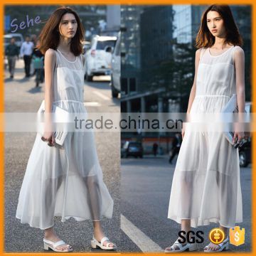 high quality solid color white chiffon maxi long dress summer