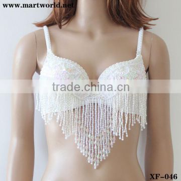 stunning white beaded pearl sequined bra (XF-046 white)