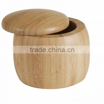 2016 FSC handmade round bamboo salt box with lid spice storage container wholesale
