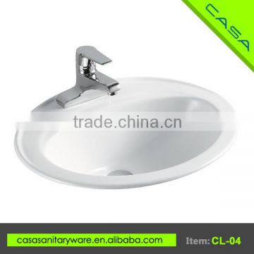 Popular decoration style ceramic white solid surface trough abovecounter sink
