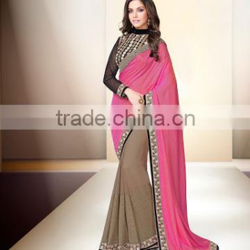 Pink Georgette Traditional Saree For Shop