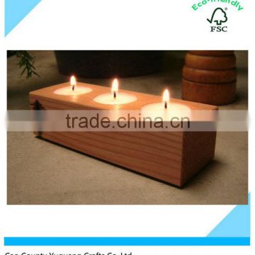 Rustic Home Decoration Cube Wooden Candle Holder With 3candles