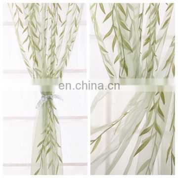 2015 Popular Green Leaves Printing Strip Organza Curtain Fabric