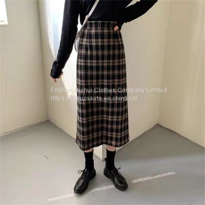 Plaid skirt women's spring and autumn new medium length Hip Wrap Skirt retro versatile high waist A-shaped skirt