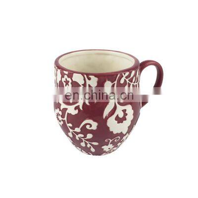 white 400ml custom logo purple ceramic embossed stoneware coffee tea mug