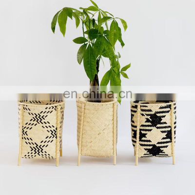 High Quality Bamboo Plant Stand Planter Holder Wit Rattan Legs Woven Plant Pot Wholesale Vietnam Supplier