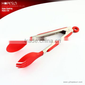 HS-FT087 Red plastic food tongs kitchen tongs