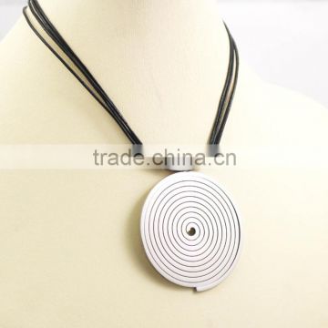 Black Pu Leather Cord Silver Stainless Steel Shoot Target Pendant Necklace
