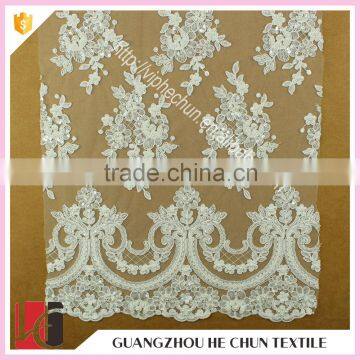 HC-6205-1 Hechun Latest Hand Work Vivid Pearl Floral White Bridal Lace Fabric                        
                                                Quality Choice