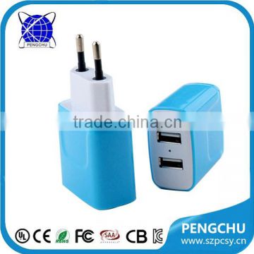ac 100v-220v 50/60hz dc 12w 5v 2.4a mini USB wall charger with two USB ports