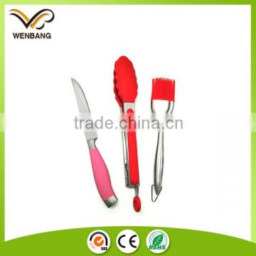 3pcs kitchen utensil silicone knife, tong, brush set