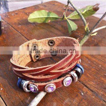 2012 retro cow hide punk style braided bracelets for ladies