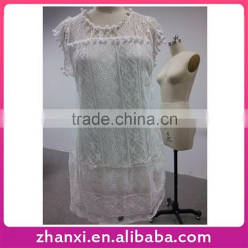 Wholesale women casual transparent lace round neck dress designs