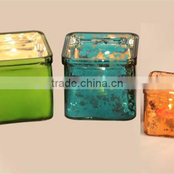 square glass candle holder with electroplating